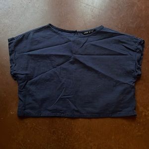 SHEIN Navy Blue Linen Crop Top